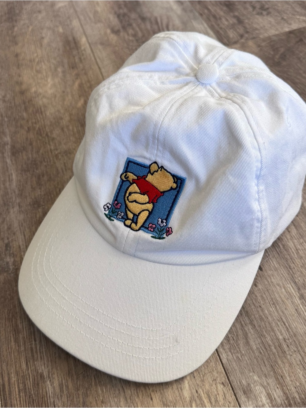 Vintage! Disney Winnie The Pooh White Baseball Cap with Embroidered Butterfly